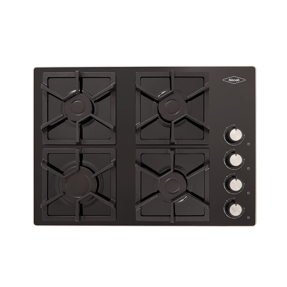 Combo Cubierta cristal de 60x43 a gas natural + Campana Tofu color negro de 3 velocidades marca Haceb
