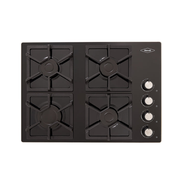 Combo Cubierta cristal de 60x43 a gas natural + Campana Tofu color negro de 3 velocidades marca Haceb