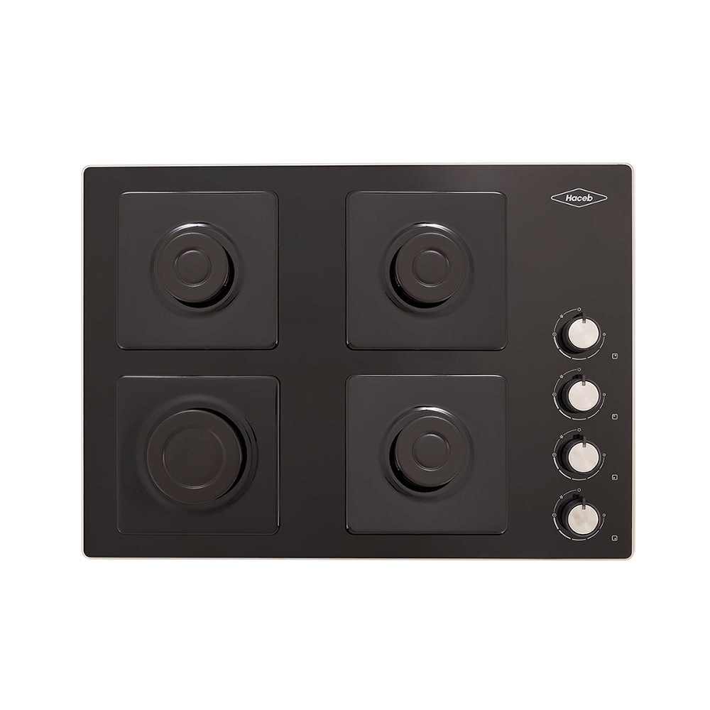 Combo Cubierta cristal de 60x43 a gas natural + Campana Tofu color negro de 3 velocidades marca Haceb