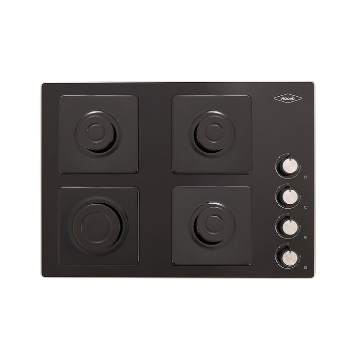 Combo Cubierta cristal de 60x43 a gas natural + Campana Tofu color negro de 3 velocidades marca Haceb