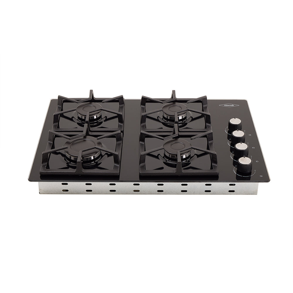 Combo Cubierta cristal de 60x43 a gas natural + Campana Tofu color negro de 3 velocidades marca Haceb