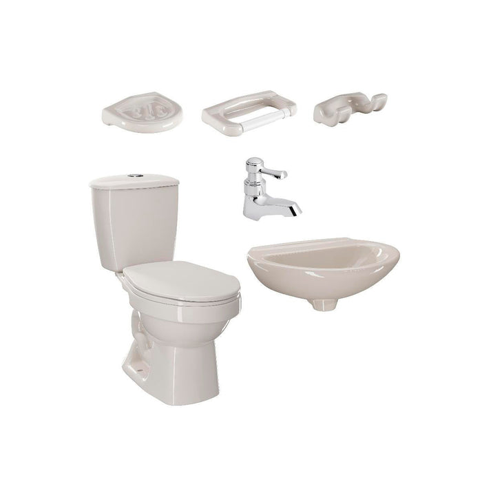 Combo laguna balta bone: sanitario, lavamanos sin pedestal, grifería y accesorios