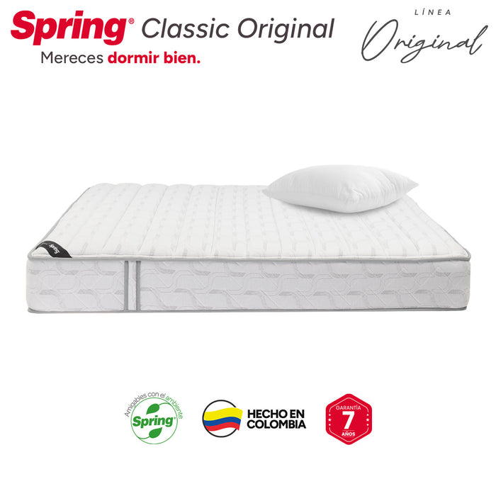 Combo colchón spring classic original semisencillo 90x190 cm + set almohada siliconada.