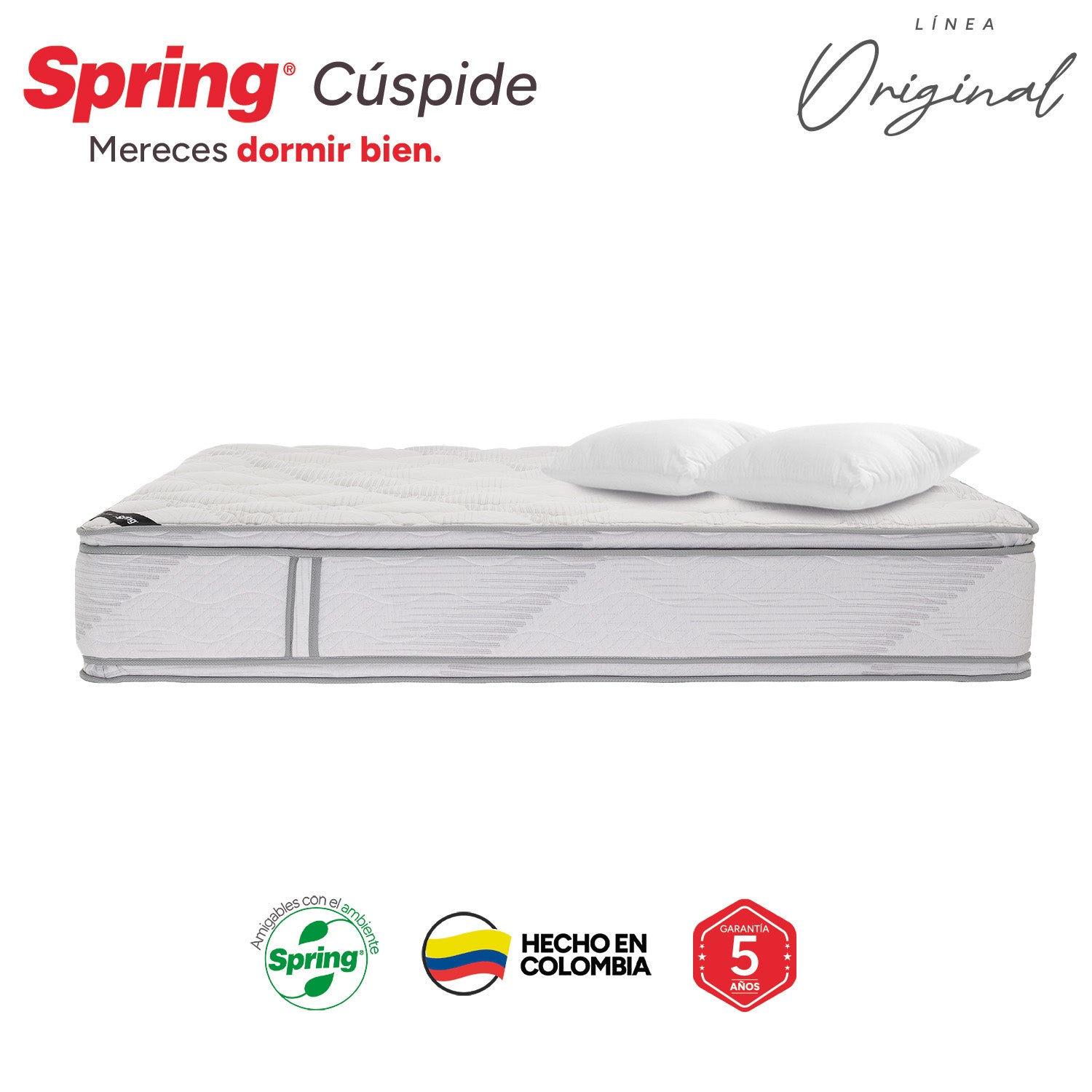 Combo colchón spring  cuspide-doble 140x190 cm +  set almohada siliconada