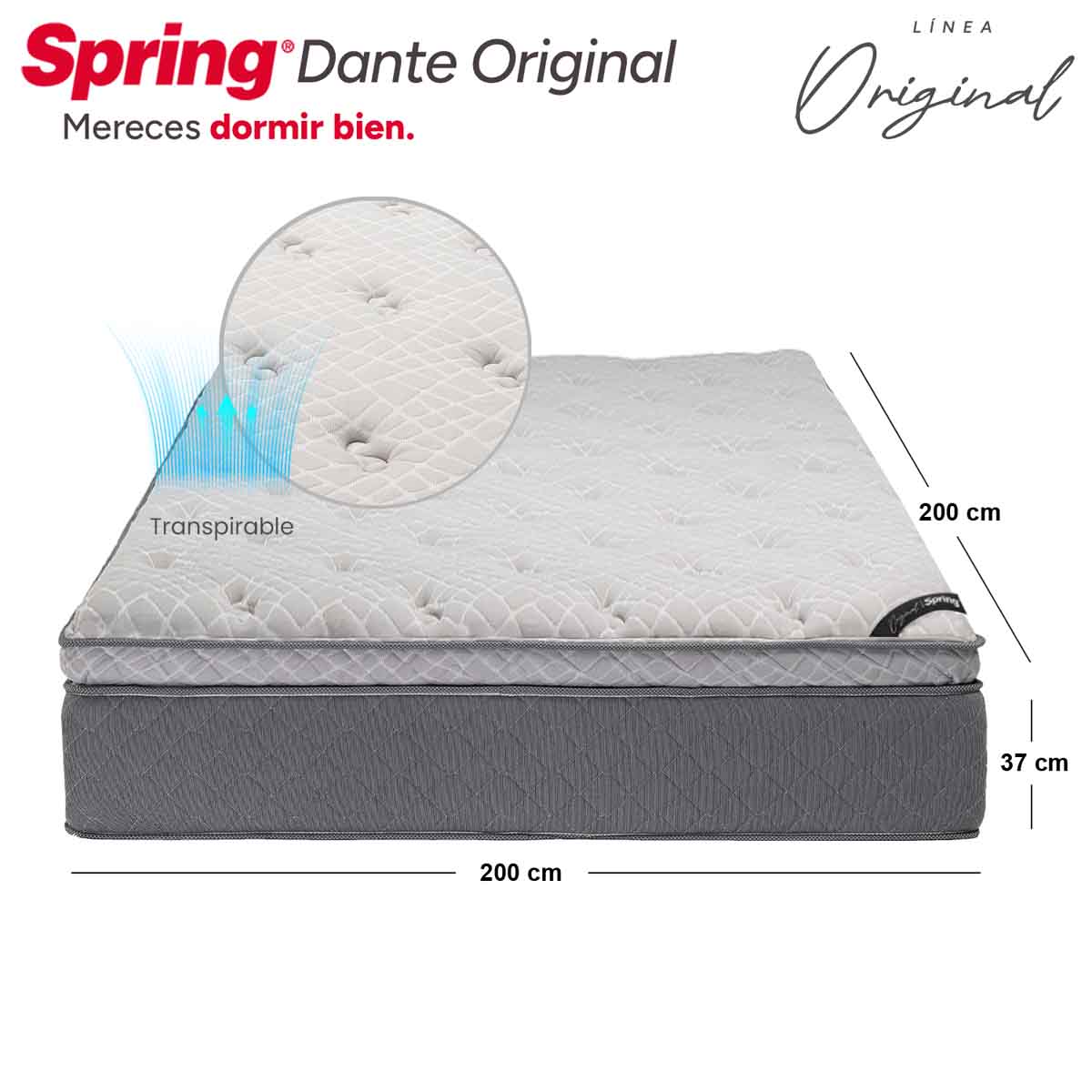 Combo colchón spring  dante original king 200x200 cm + almohadas ergo
