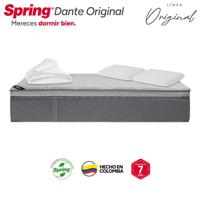 Combo colchón spring  dante original king 200x200 cm + almohadas ergo