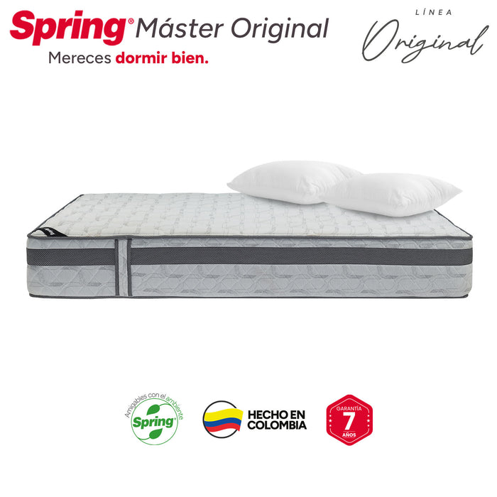 Combo colchón spring  master original king 200x200 cm +  set almohada siliconada