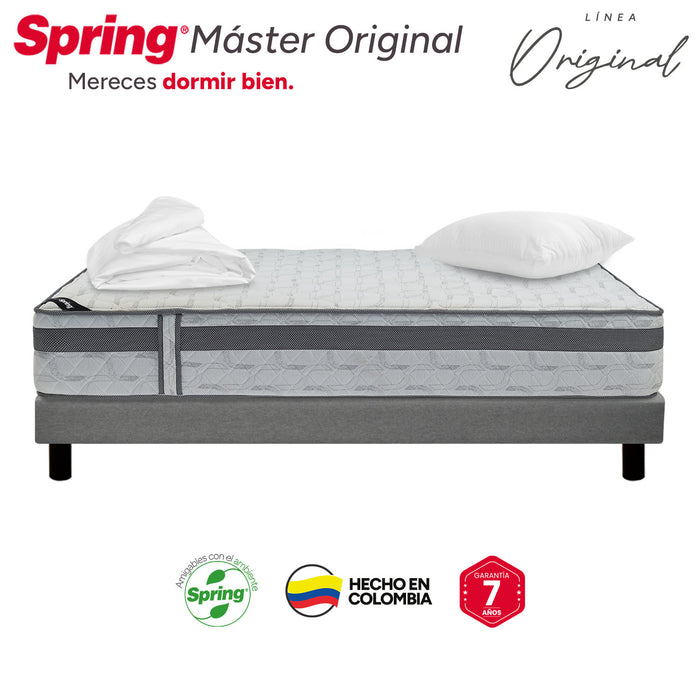 Combo colchon spring master original-120x190 + sommier italy gris + set x 2 almohadas siliconadas + protector