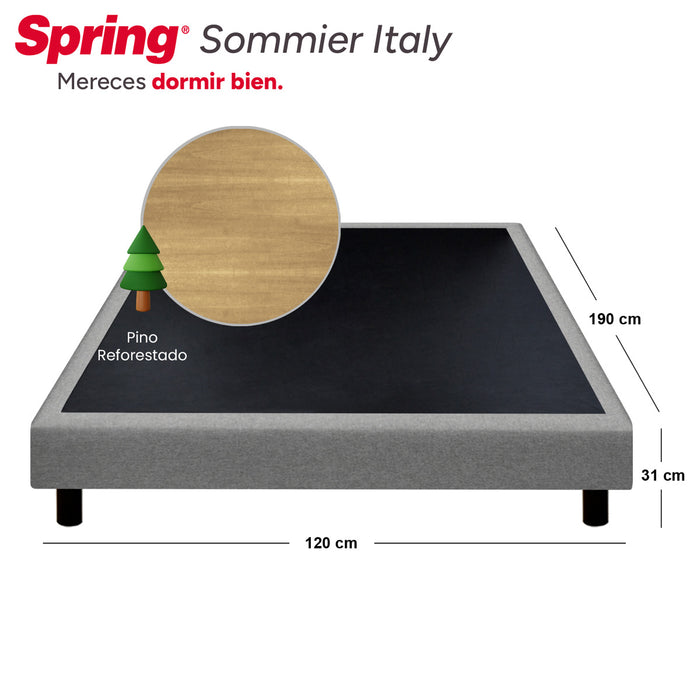Combo colchon spring master original-120x190 + sommier italy gris + set x 2 almohadas siliconadas + protector