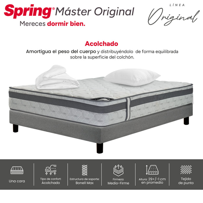 Combo colchon spring master original-120x190 + sommier italy gris + set x 2 almohadas siliconadas + protector