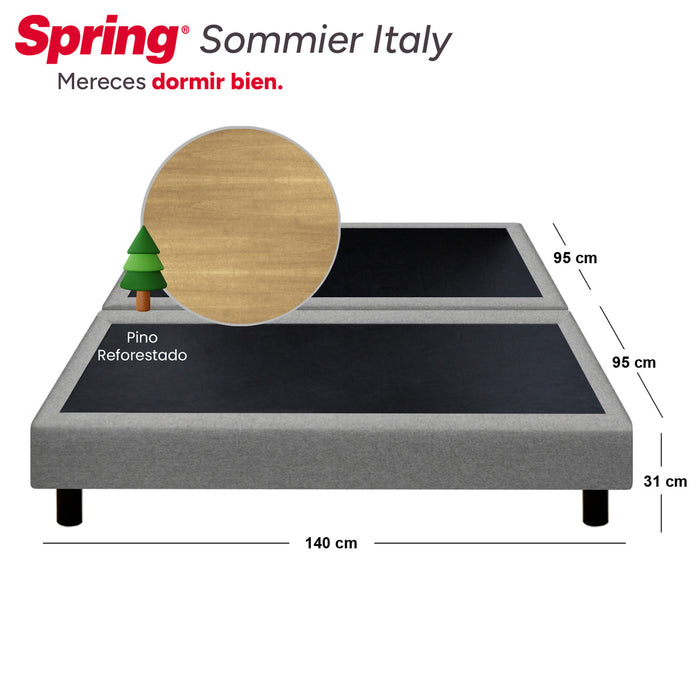 Combo colchon spring master original-140x190 + sommier  italy gris + set x 2 almohadas siliconadas + protector