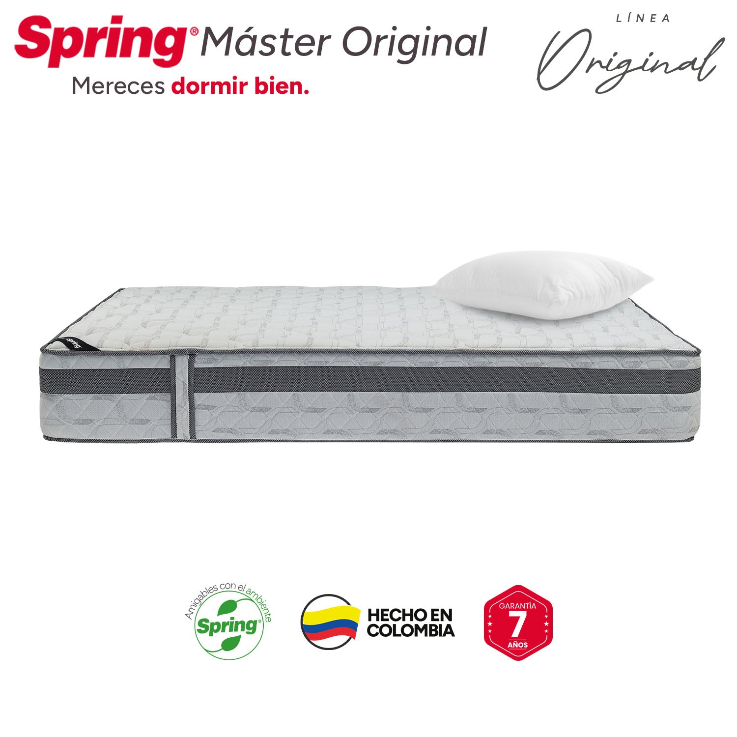 Combo colchón spring  master original queen 160x190 cm +  set almohada siliconada