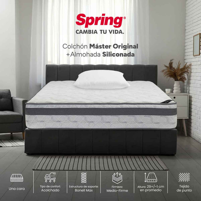 Combo colchón spring  master original queen 160x190 cm +  set almohada siliconada