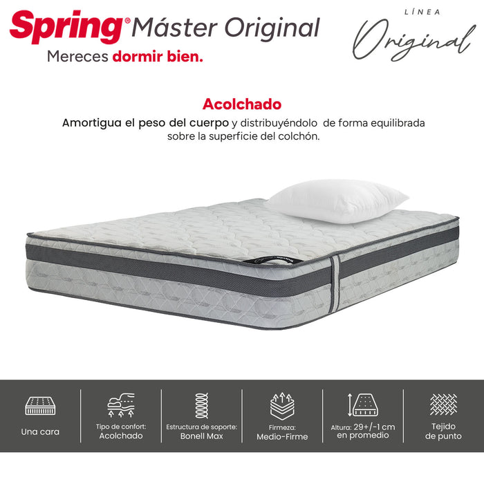 Combo colchón spring  master original queen 160x190 cm +  set almohada siliconada