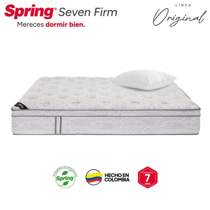 Combo colchón spring  seven firm sencillo 100x190 cm +  set almohada siliconada