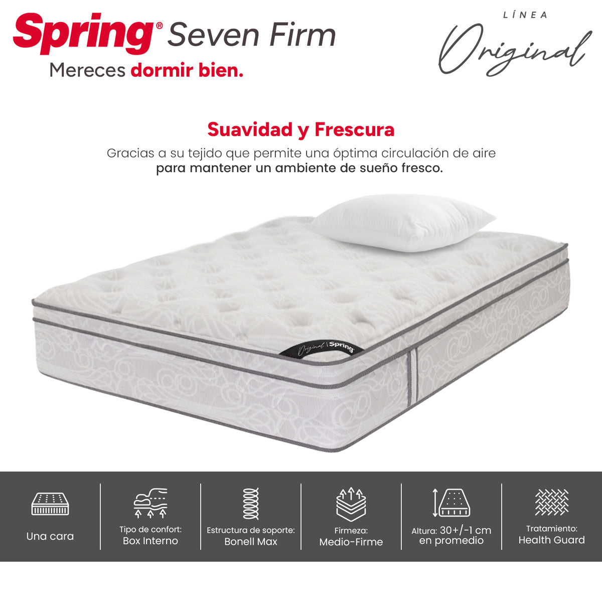 Combo colchón spring  seven firm doble 140x190 cm +  set almohada siliconada