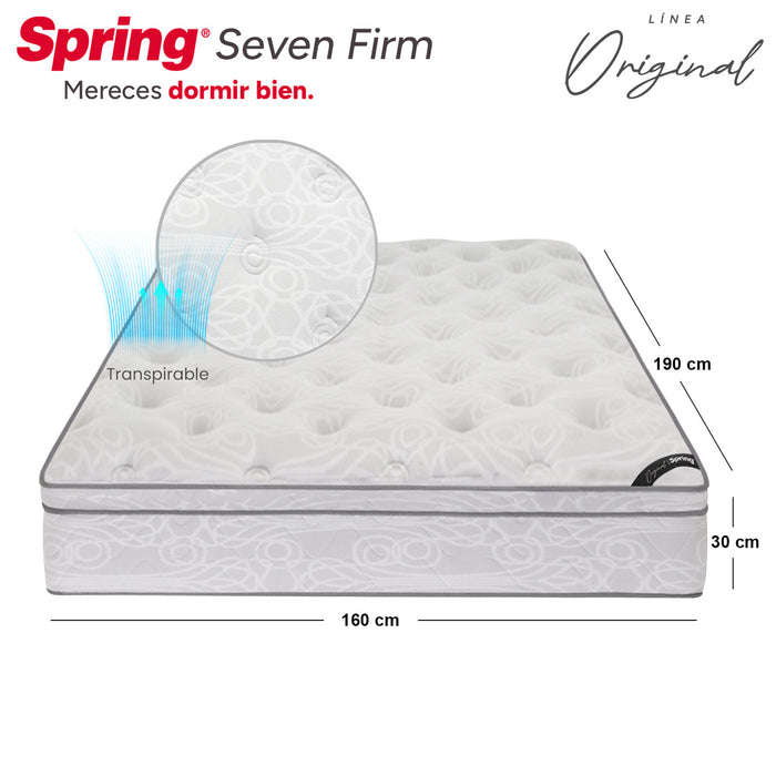 Combo colchón spring  seven firm queen 160x190 cm +  set almohada siliconada