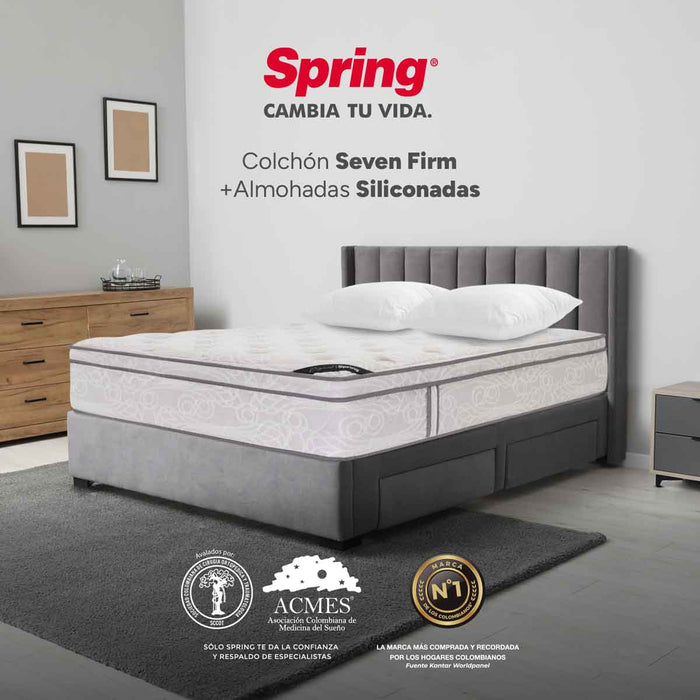 Combo colchón spring  seven firm king 200x200 cm +  set almohada siliconada
