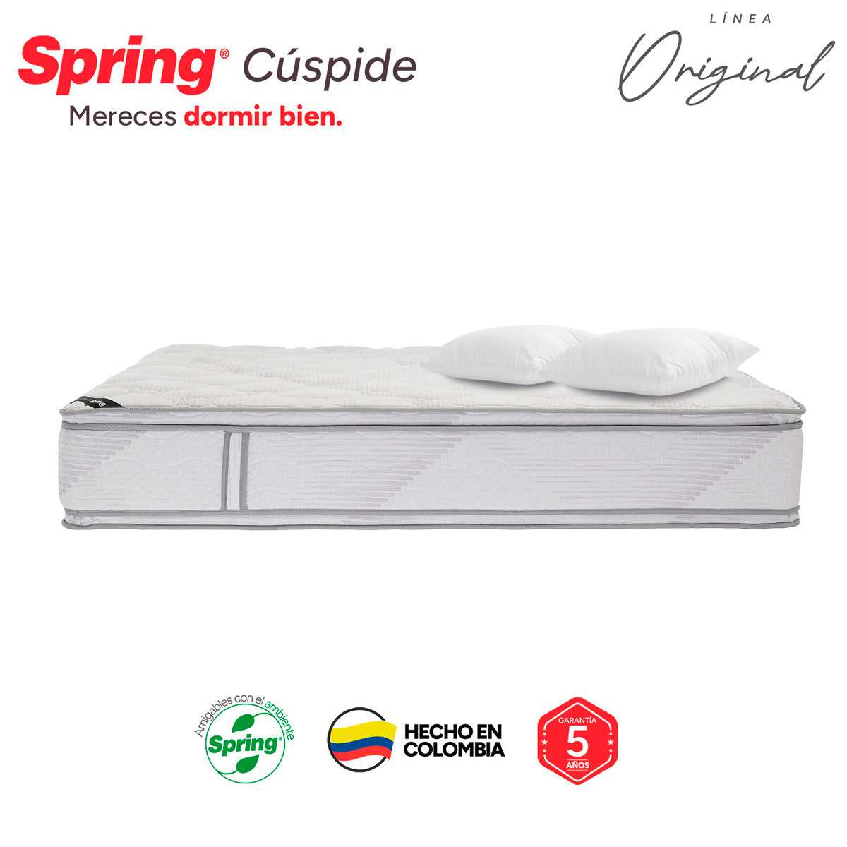 Combo colchón spring  cuspide-queen 160x190 cm +  set almohada siliconada