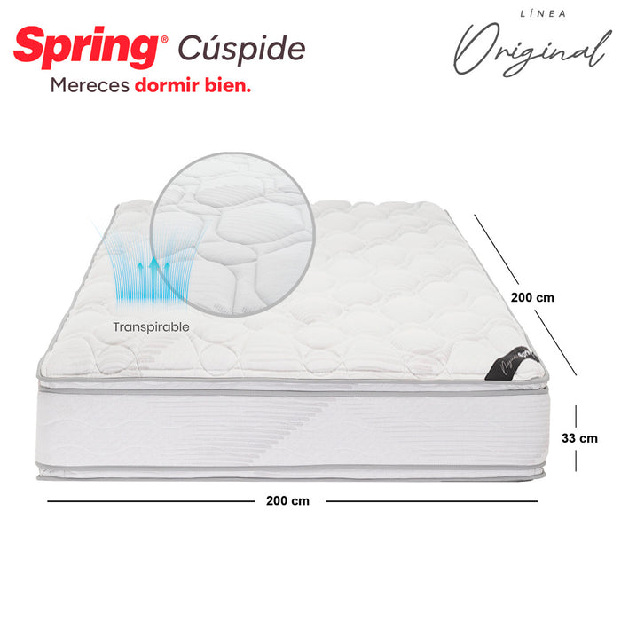 Combo colchón spring  cuspide-king 200x200 cm +  set almohada siliconada