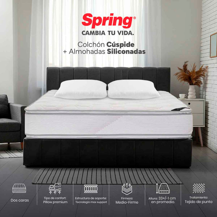 Combo colchón spring  cuspide-king 200x200 cm +  set almohada siliconada