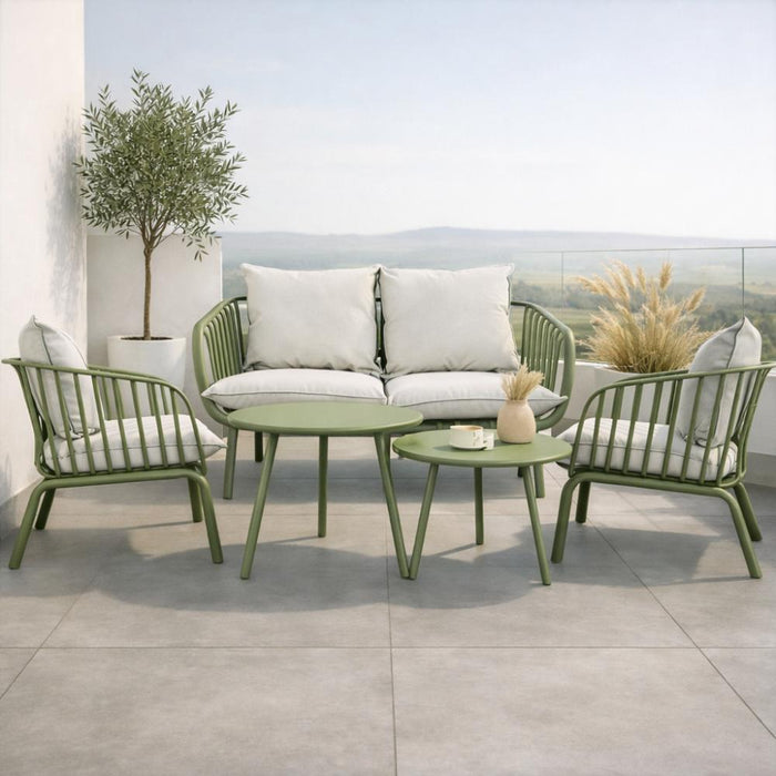 Sala de Exterior Sorrento, Verde Olivo, con Cojines Beige, 4 Piezas