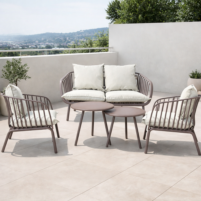 Sala de Exterior Sorrento, Color Taupe, con Cojines Beige, 4 Piezas