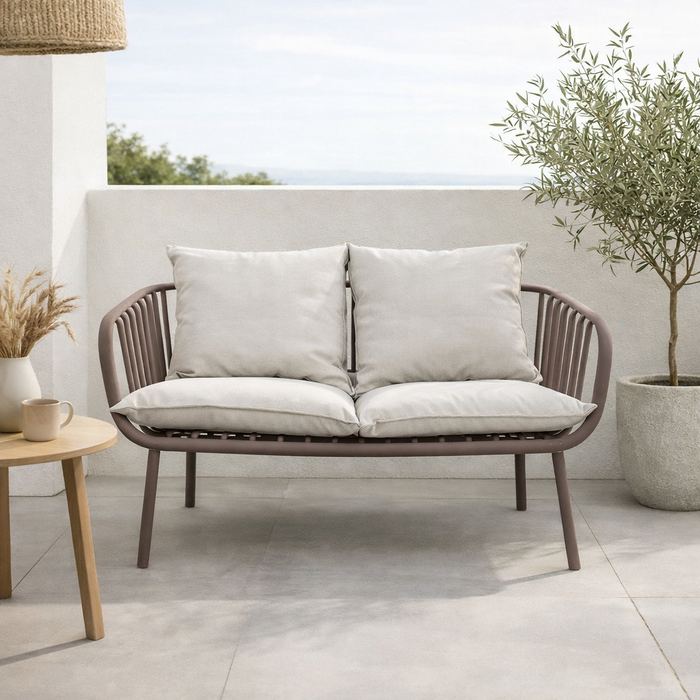 Sala de Exterior Sorrento, Color Taupe, con Cojines Beige, 4 Piezas