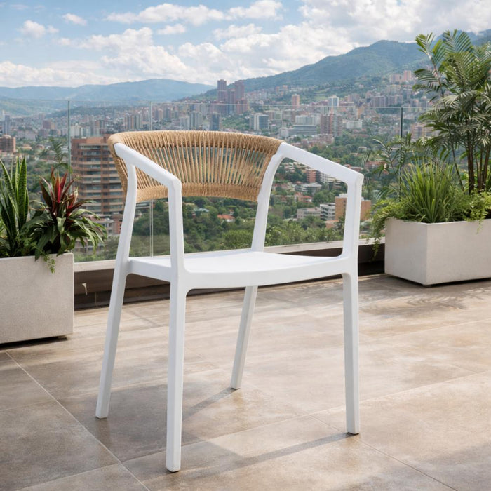 Silla Balí, Blanco, con Espaldar en Cuerdas y Diseño Moderno