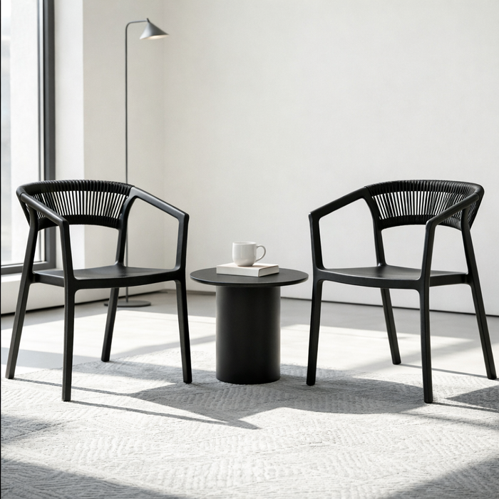 Silla Balí, Negro, con Espaldar en Cuerdas y Diseño Moderno
