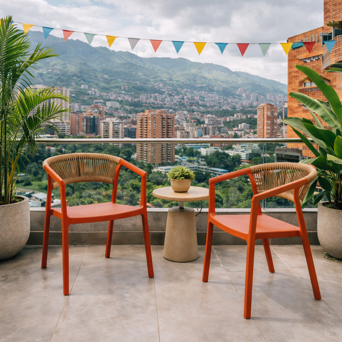 Silla Balí, Terracota, con Espaldar en Cuerdas y Diseño Moderno