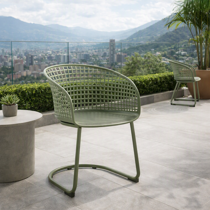 Silla con Brazos Calcuta, Verde, con Patas Metálica