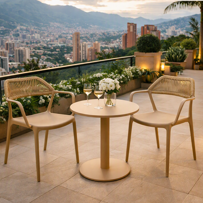 Silla con Brazos Bombay, Khaki y Beige, con Espaldar en Cuerdas y Diseño Moderno