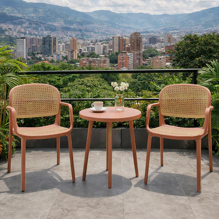 Silla con Brazos Nest, Color Salmón y Beige, con Espaldar y Asiento en Rejilla
