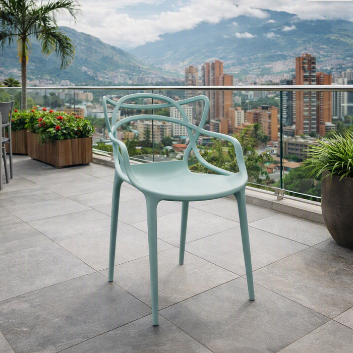 Silla Palermo, Color Azul Claro, con Espaldar y Diseño Moderno