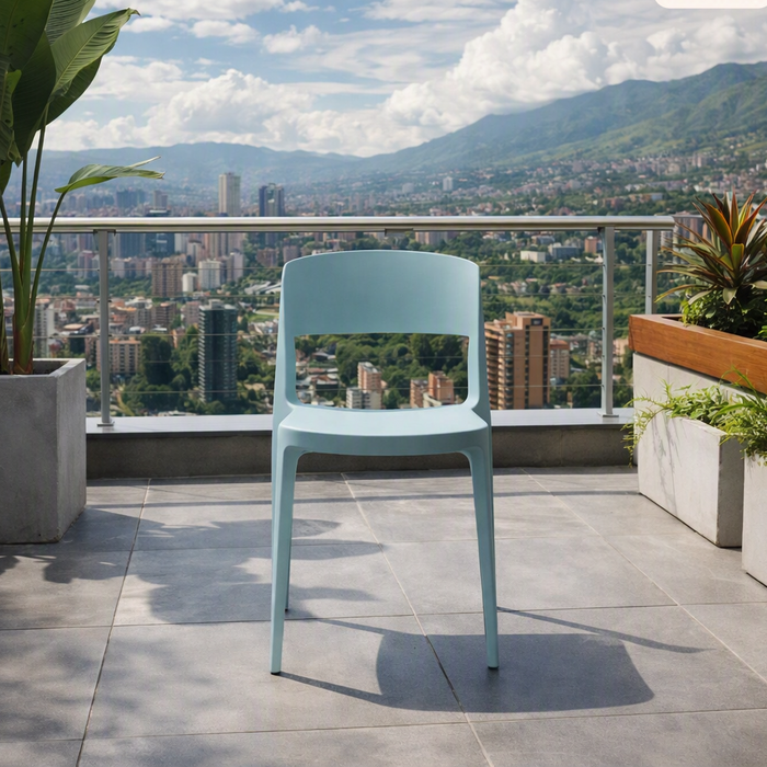 Silla Mónaco, Color Azul Claro, con Espaldar y Diseño Moderno