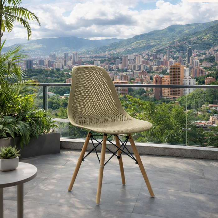 Silla Aira, Color Khaki, con Espaldar y Patas en Madera