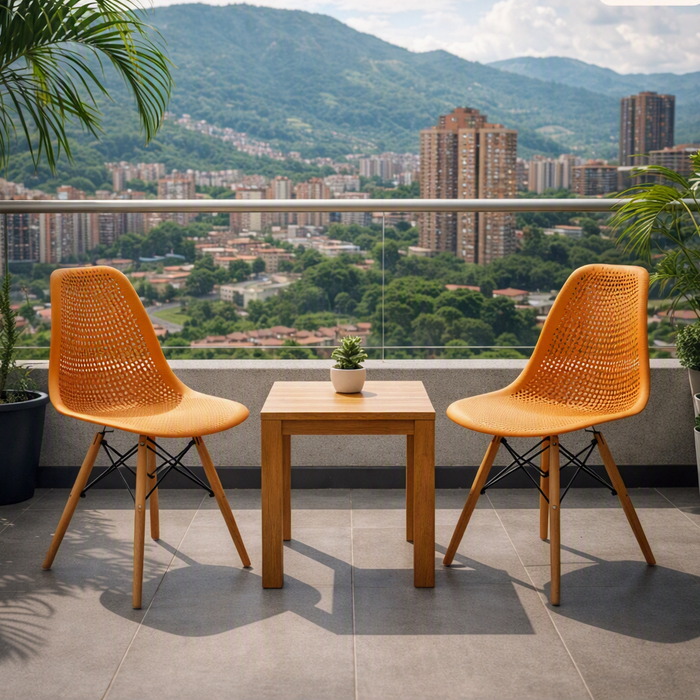 Silla Aira, Color Naranja, con Espaldar y Patas en Madera