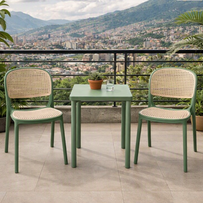 Silla Nest, Verde Olivo y Beige, con Espaldar y Asiento en Rejilla