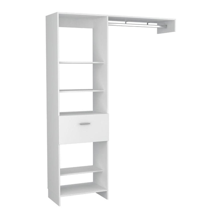 Closet Delhi 150, Blanco Nevado,Con Tres Entrepaños y Un Tubo Para Colgar Ropa