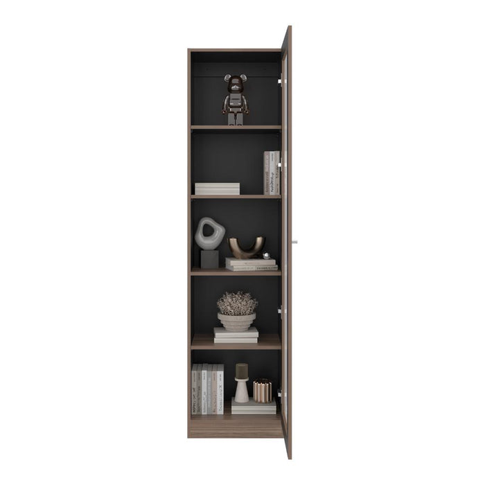 Biblioteca Home Eco Con Puerta En Vidrio, Avellana y Wengue, con Cinco Entrepaños