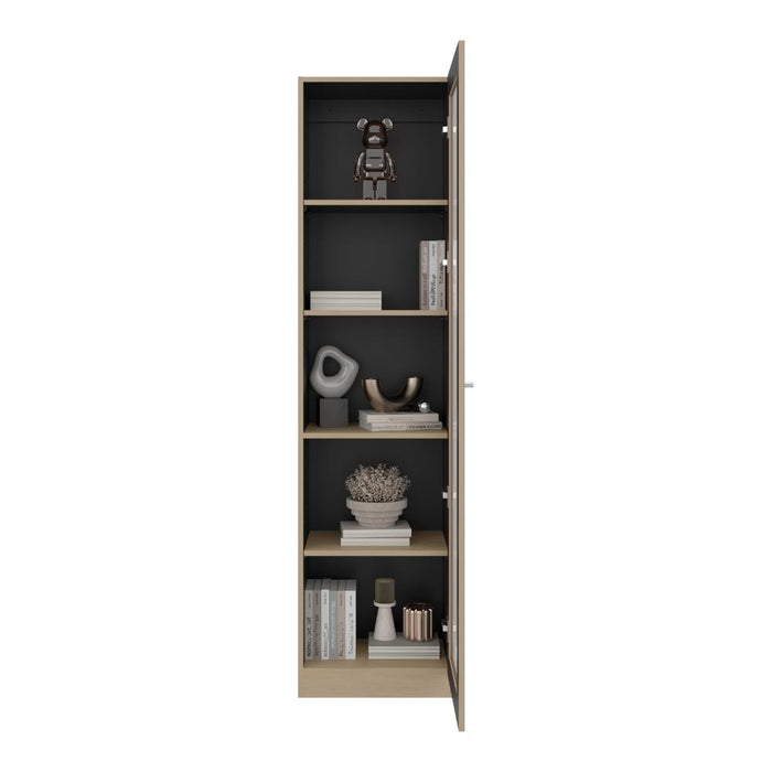 Biblioteca Home Eco Con Puerta En Vidrio, Cartagena y Wengue, con Cinco Entrepaños