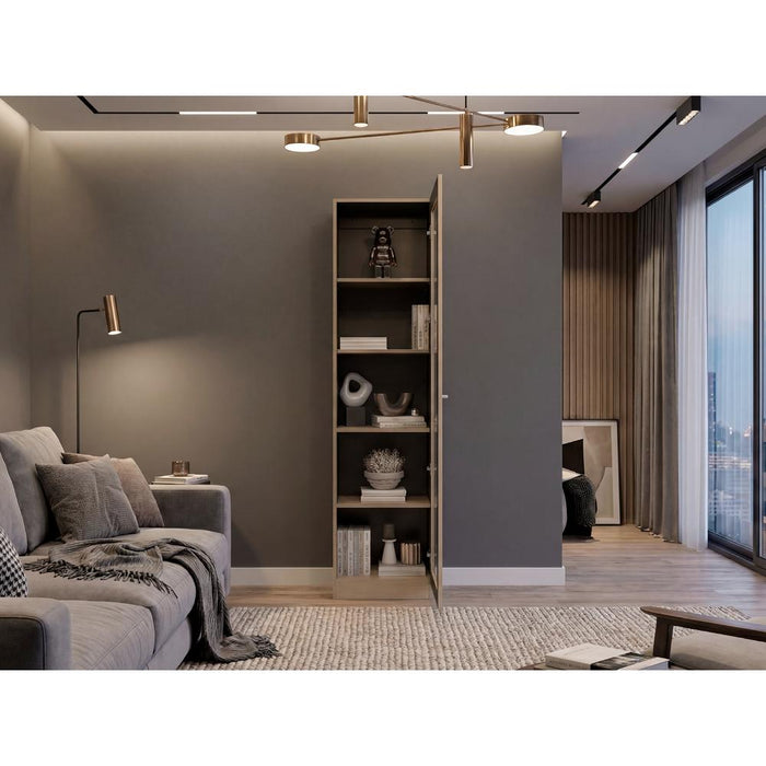 Biblioteca Home Eco Con Puerta En Vidrio, Cartagena y Wengue, con Cinco Entrepaños