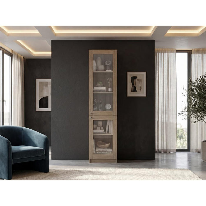 Biblioteca Home, Cartagena y Wengue, con Ventanas Estriadas, Dos Puertas Abatibles y de Fácil Armado ZF