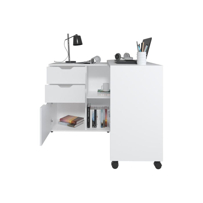 Escritorio En L , Blanco Duqueza, con Rodachines Para Fácil Desplazamiento ZF