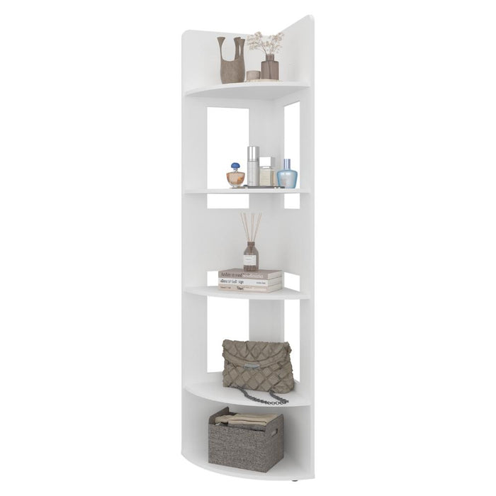 Biblioteca Esquinera Home Dreams, Kronos Blanco, con 4 Entrepaños para Objetos Decorativos y de Fácil Armado ZF
