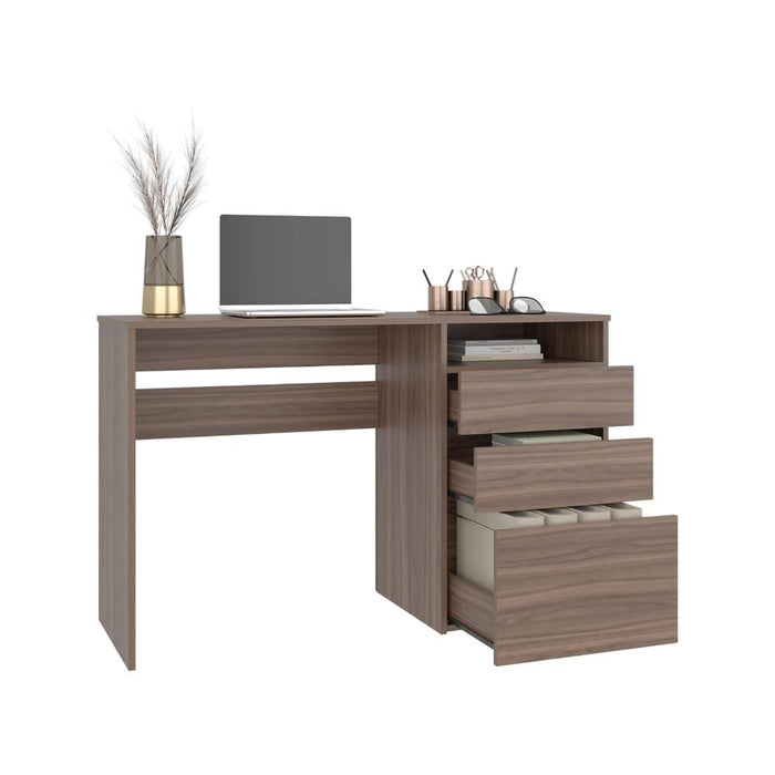 Escritorio Venus, Avellana, con Dos Cajones Multiusos y Un Cajón Archivador Adicional