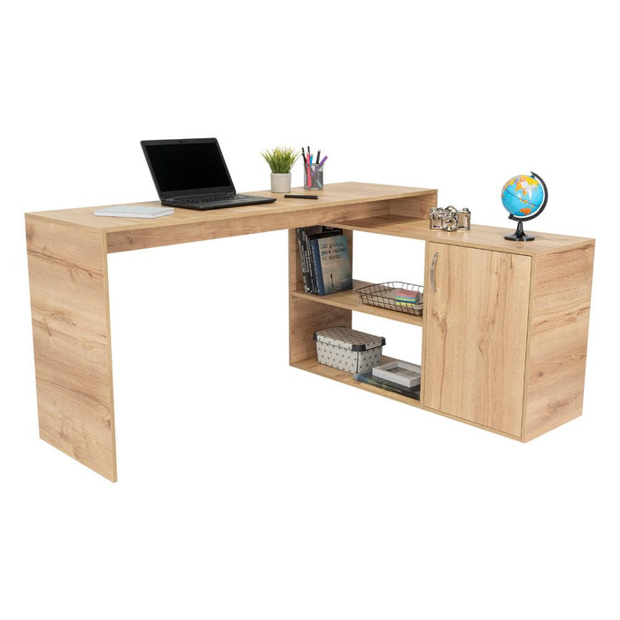 Escritorio En L Axis, Fresno Europeo, con amplio espacio de trabajo