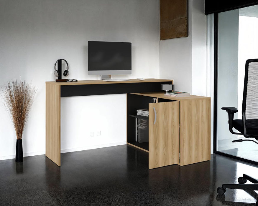 Escritorio Axis Eco, Fresno Europeo y Wengue, con amplio espacio de trabajo