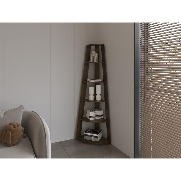 Estanteria Esquinero Delverg, Nogal Europeo, con  entrepaños para ubicar artículos decorativos